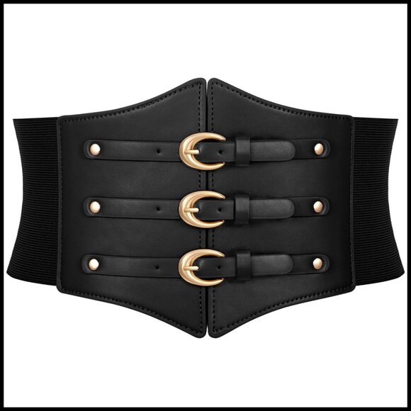 Gold Buckle Corset Belt Stretchy Elastic Waspie Waist Belt for Cosplay Halloween main image 6